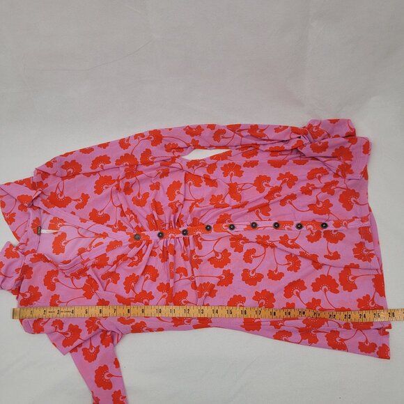 FREE PEOPLE Womens Shirt Sz L Lucky Shirtee Sheer Mesh PINK Floral Button Up - Picture 12 of 13